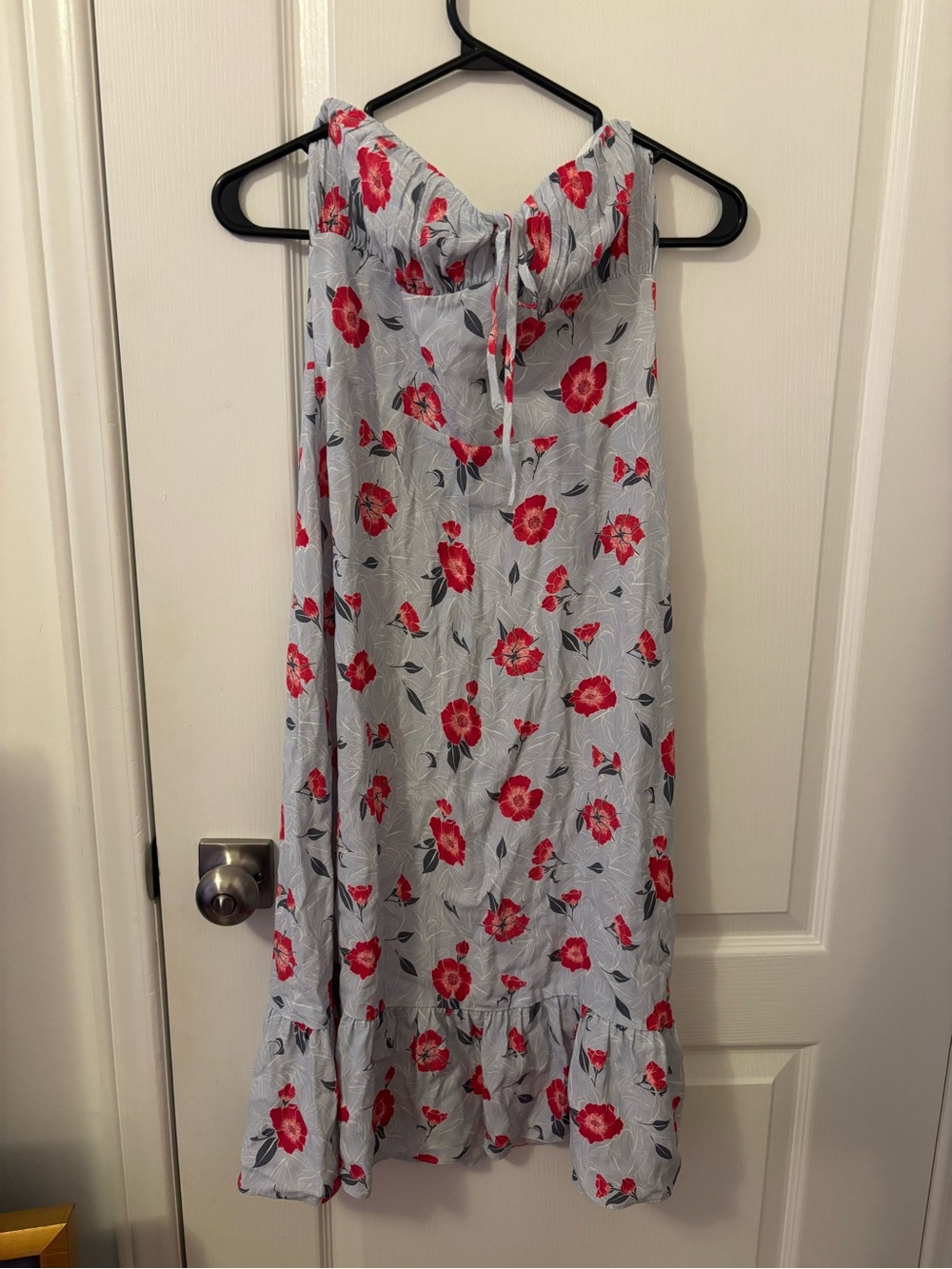 Sunday Best Strapless Floral Midi Dress in Light Blue and Red Floral - Picture 2 of 3